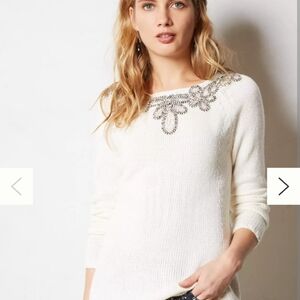 Angel Of The North Antropology Cream Knit Bobine Sweater Túnic Size S